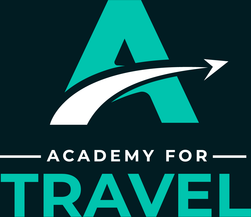 Academy for Travel vertical logo on a dark background
